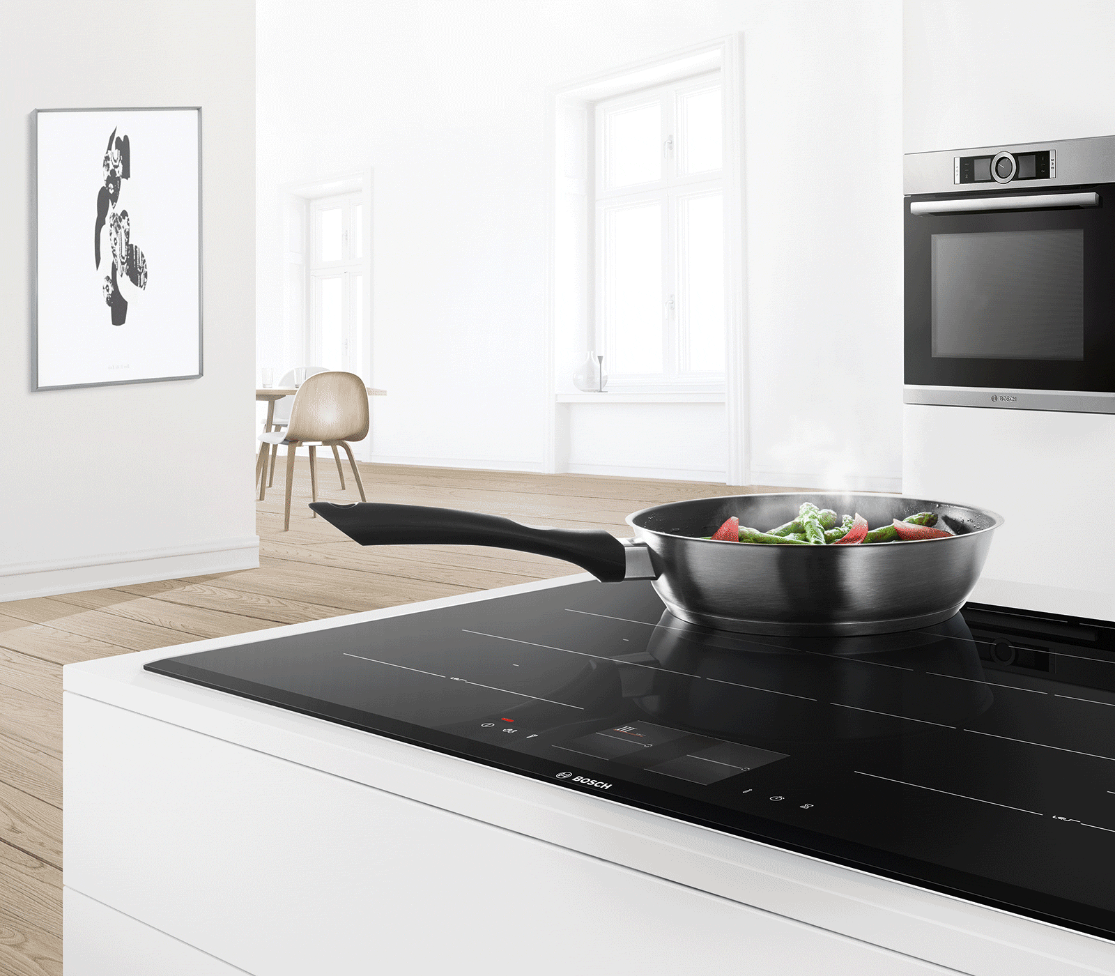 Table de cuisson avec hotte intégrée Bosch et fonction PerfectCook 