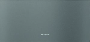 Grey front of a Miele appliance with the logo centered near the bottom edge