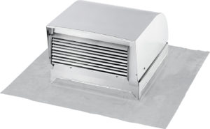 Metal louvered roof vent mounted on a flat surface, used for attic or HVAC ventilation.