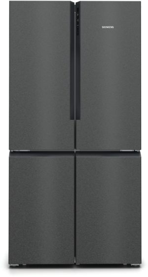 Siemens side-by-side refrigerator with two tall doors and a bottom dual freezer drawer