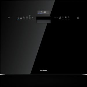 Black diagonal control panel with a small illuminated display showing 01:38; Siemens logo below.