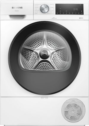 Front-loading washing machine with large circular door and digital control panel, Siemens iSensoric branding visible at top