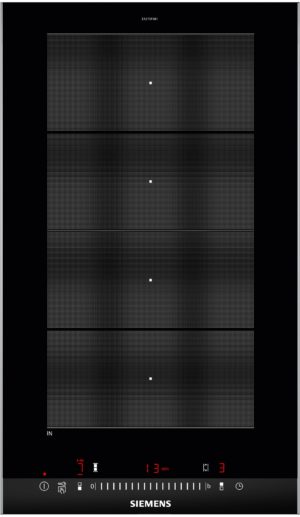 Siemens medical monitor with four stacked dotted panels and small central white squares; EX375FXB1 top label, IN on left, 13 min timer bottom.