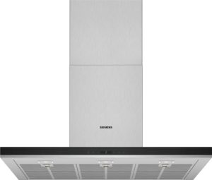 Brushed stainless steel Siemens appliance front panel with a black control strip at the bottom.