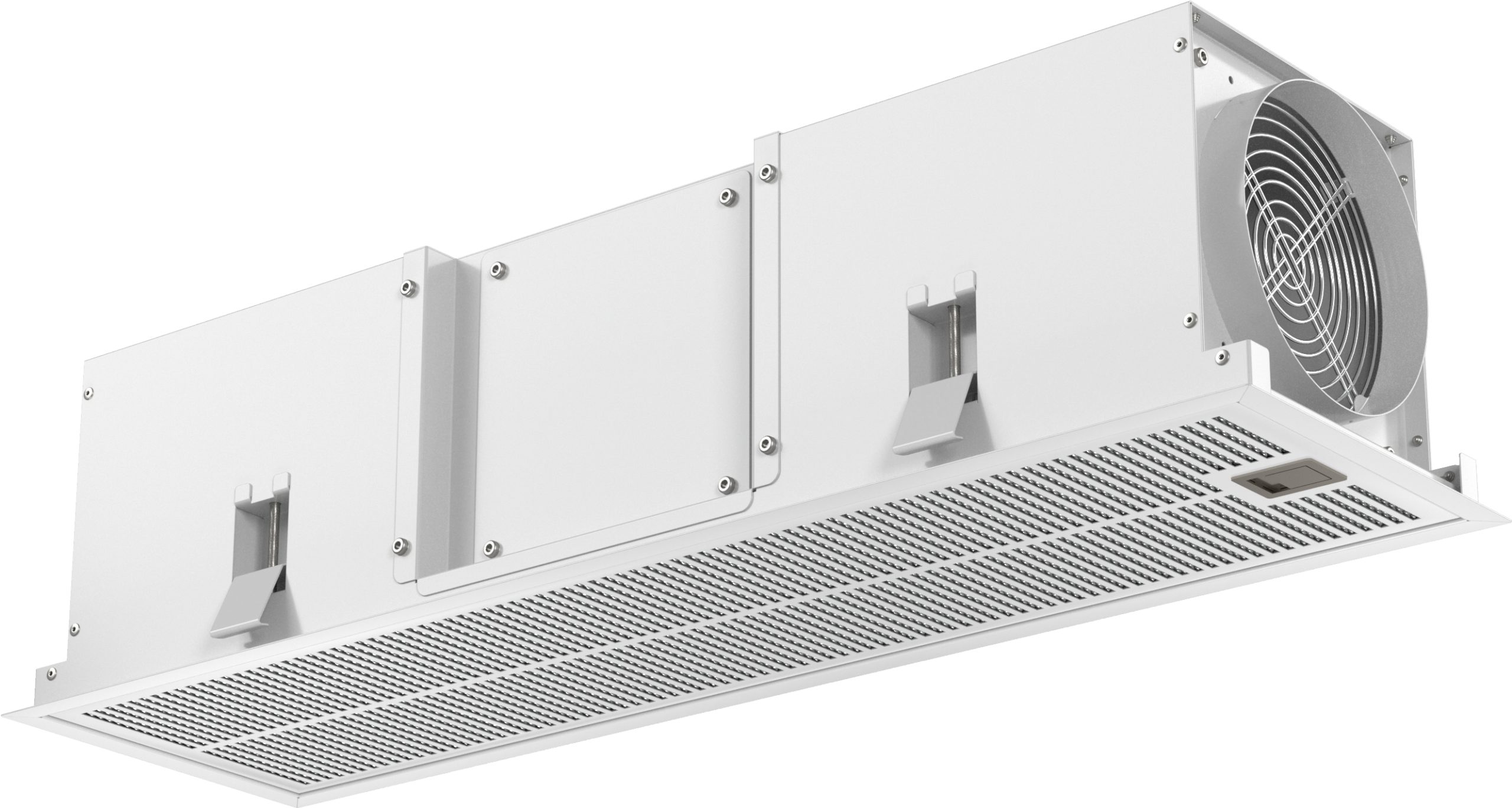 Industrial HVAC air handling unit with a circular fan housing and metal panels