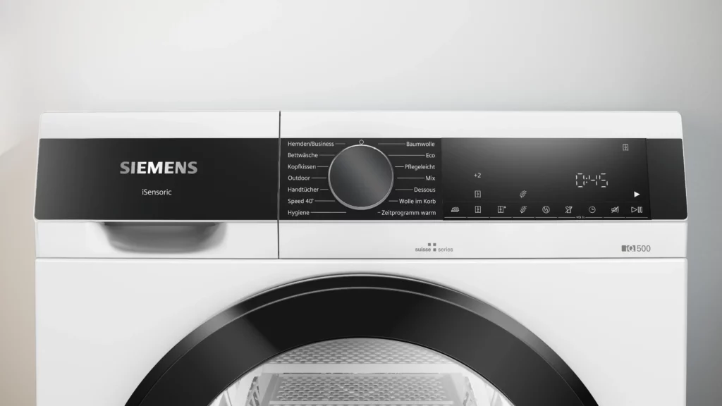 Siemens WQ33G291CH iQ500 — détail panneau de commande et écran LED