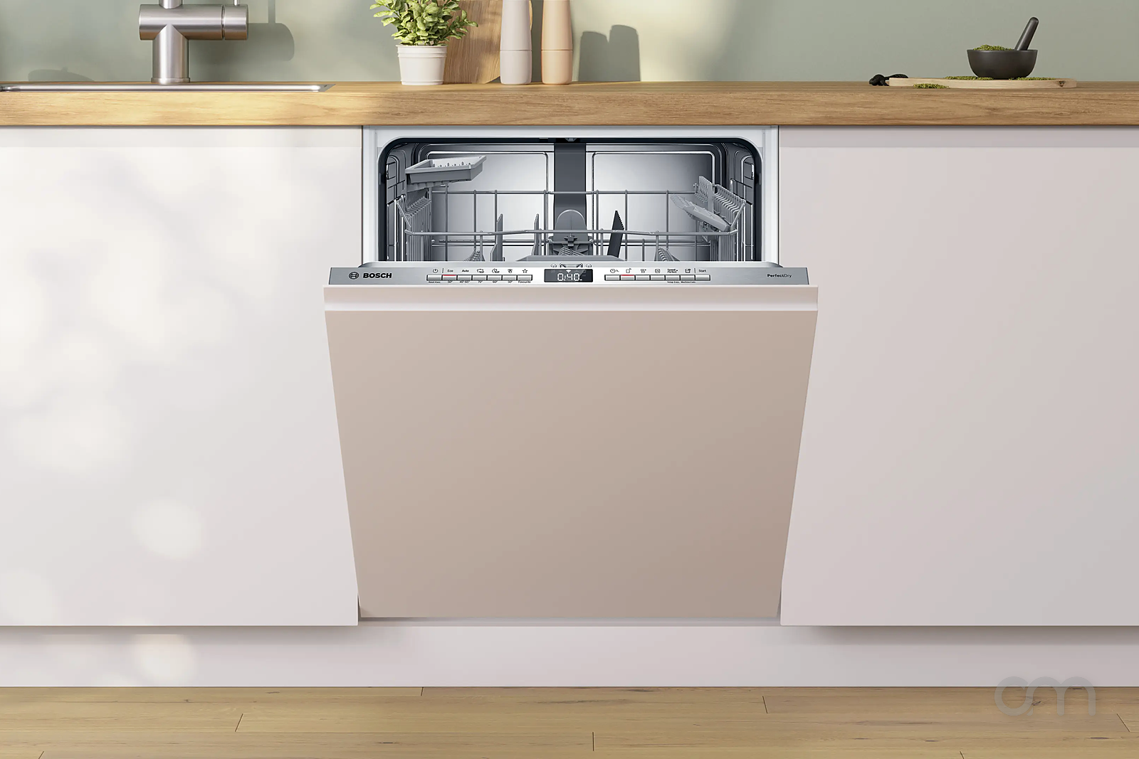 Lave-vaisselle Bosch entièrement intégrable installé dans une cuisine moderne
