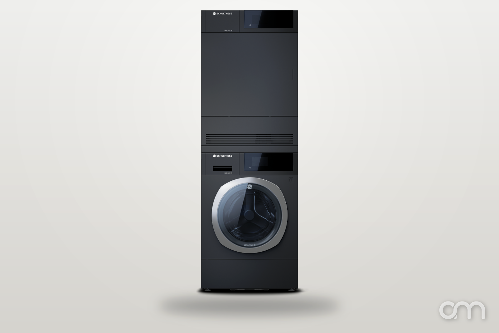 Colonne lave-linge et sèche-linge Schulthess superposés — buanderie compacte
