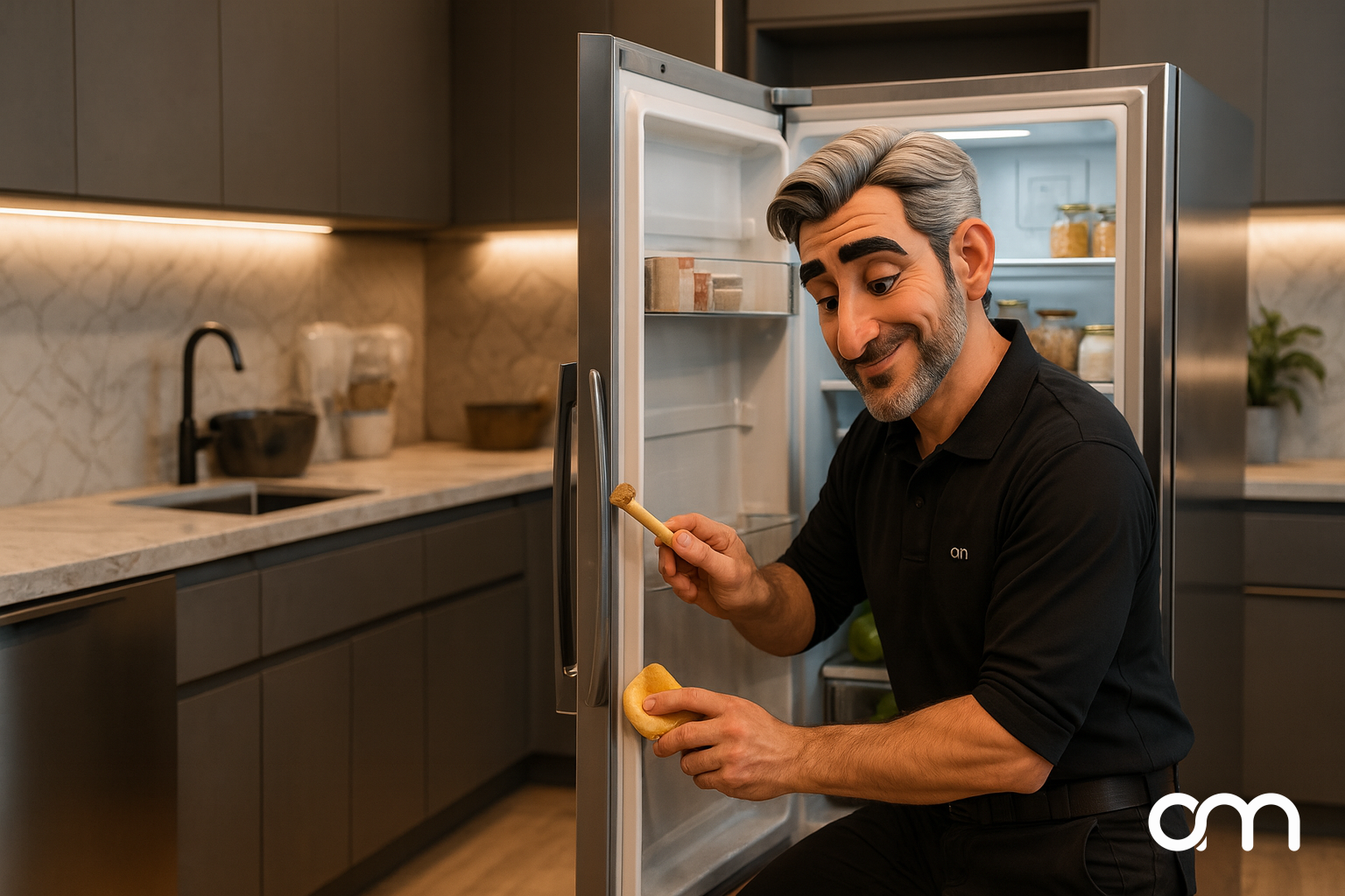 Nettoyage du joint de porte d'un réfrigérateur par un technicien Arts Ménagers