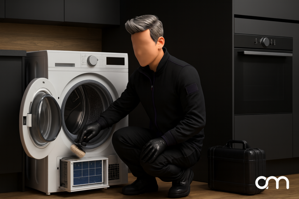 Massimo entretient le condenseur d'un sèche-linge à pompe à chaleur