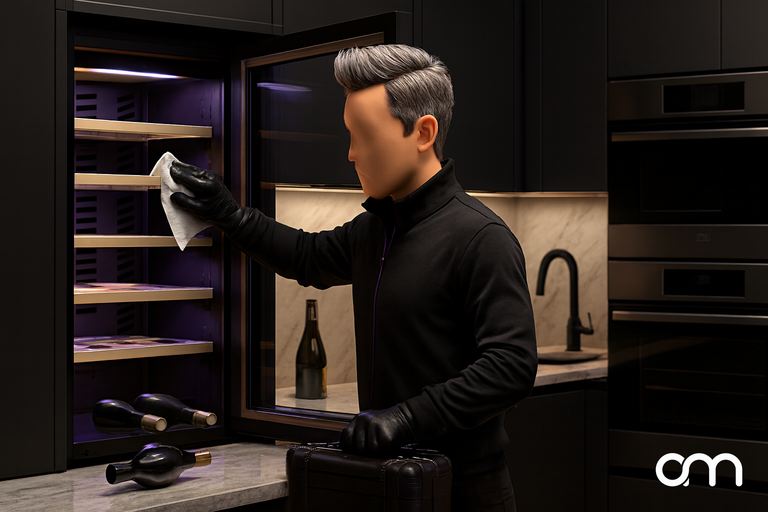Nettoyage de l'intérieur d'une cave à vin avec un chiffon doux