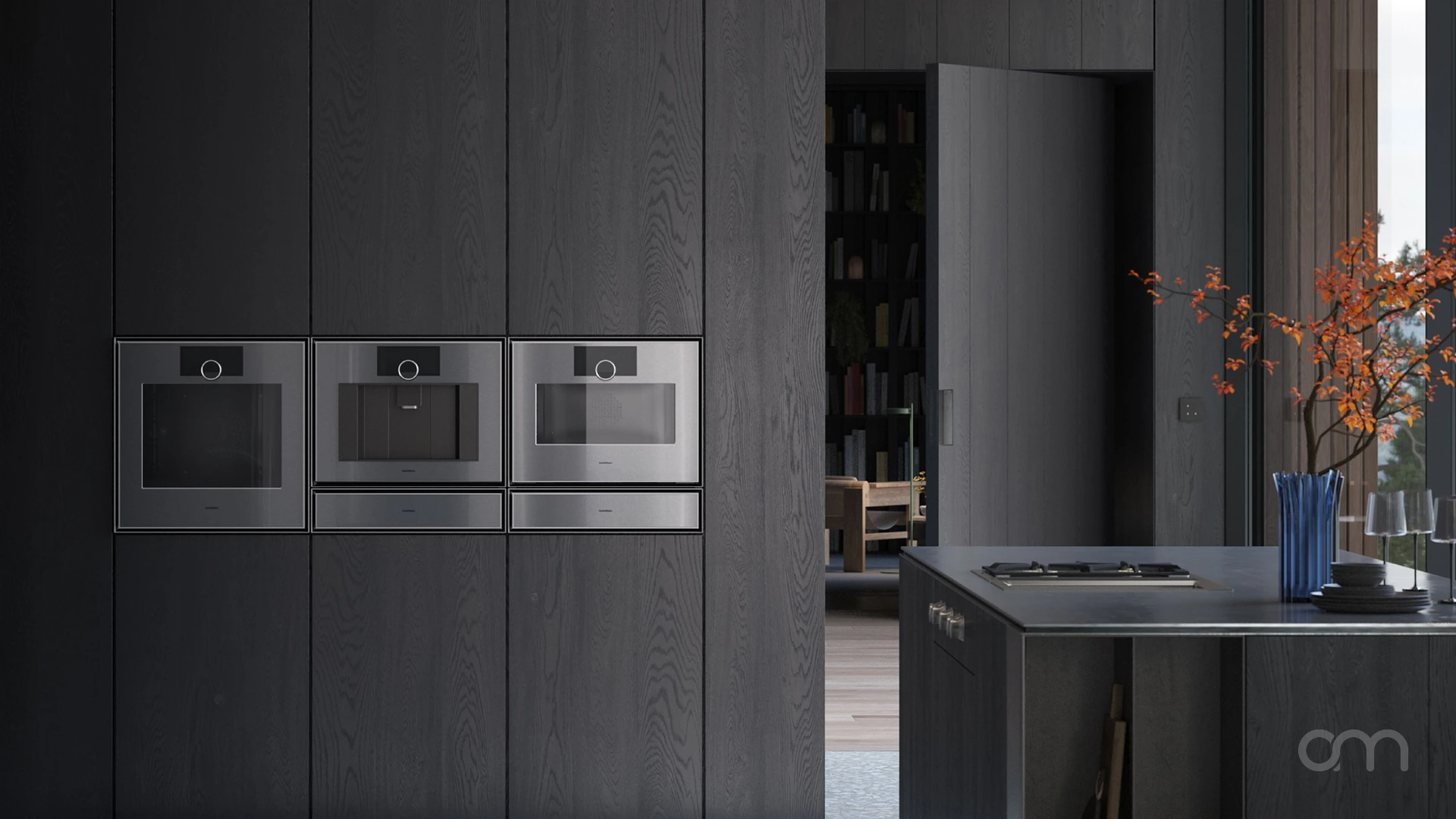 Cuisine premium équipée d'appareils Gaggenau Série 400 — fours et plan de cuisson — installée par Arts & Ménagers dans le canton de Neuchâtel