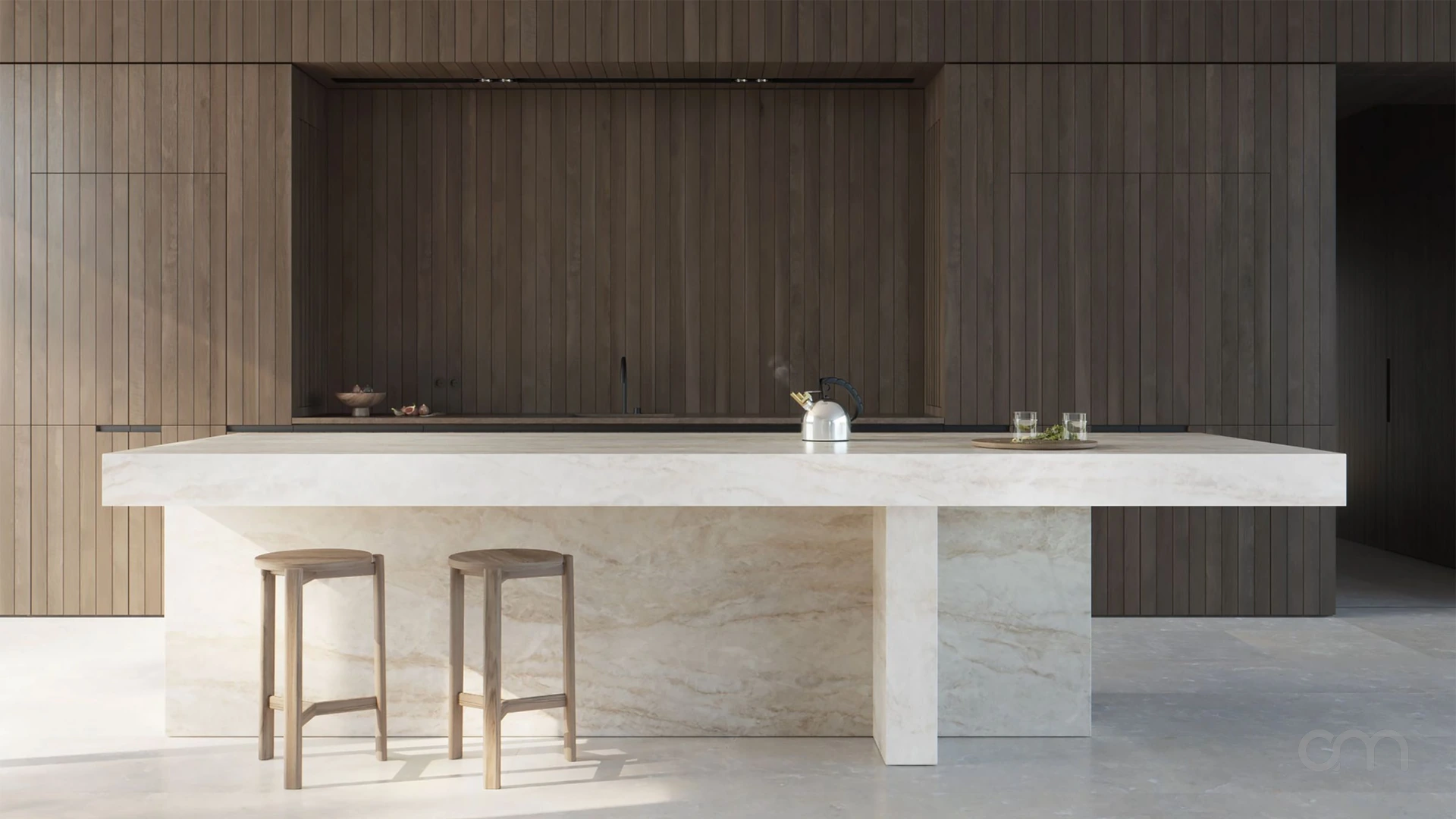 The Essential Induction de Gaggenau en fonctionnement sur un plan de travail en Dekton, cuisson invisible