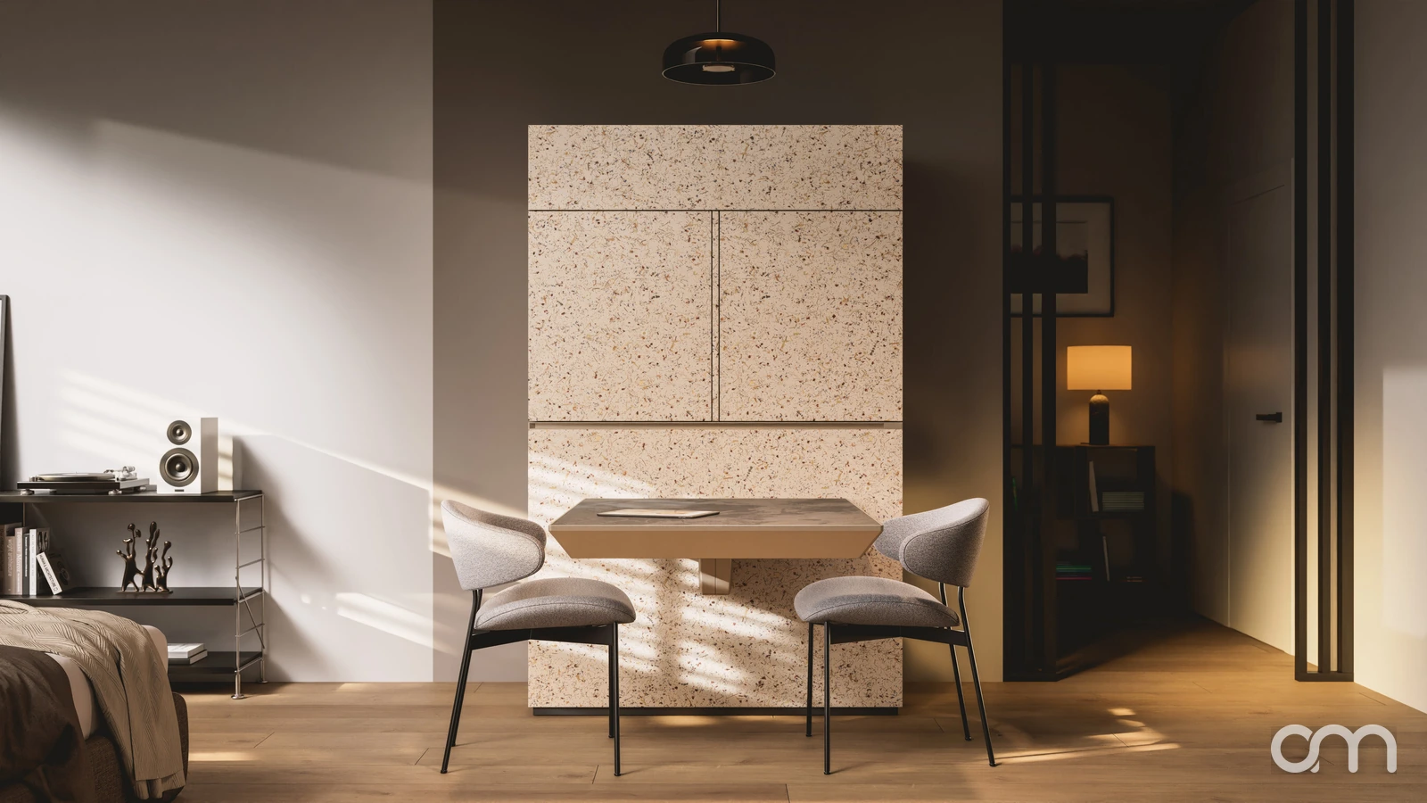 Concept Miele Compact Living Kitchen Unit powered by Hettich : cuisine, table et bureau réunis dans un meuble transformable