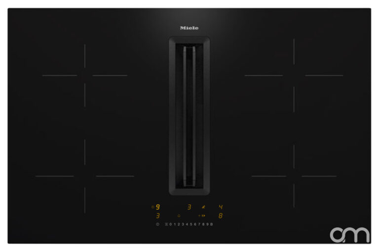 Plan de cuisson à induction Miele KMDA 7272-1 FL Silence, vitrocéramique noire 80 cm, quatre zones et aérateur de table intégré au centre