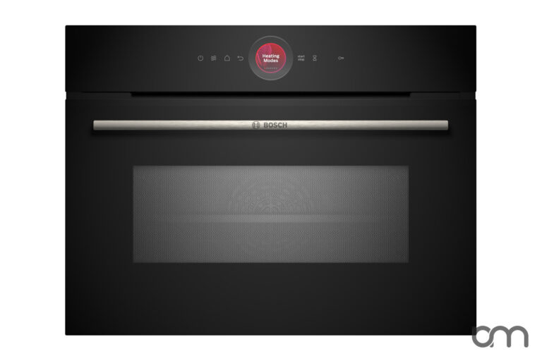 Four compact encastrable Bosch Série 8 CMG7241B1 avec fonction micro-ondes, façade en verre noir, anneau de commande digital avec écran TFT, poignée inox